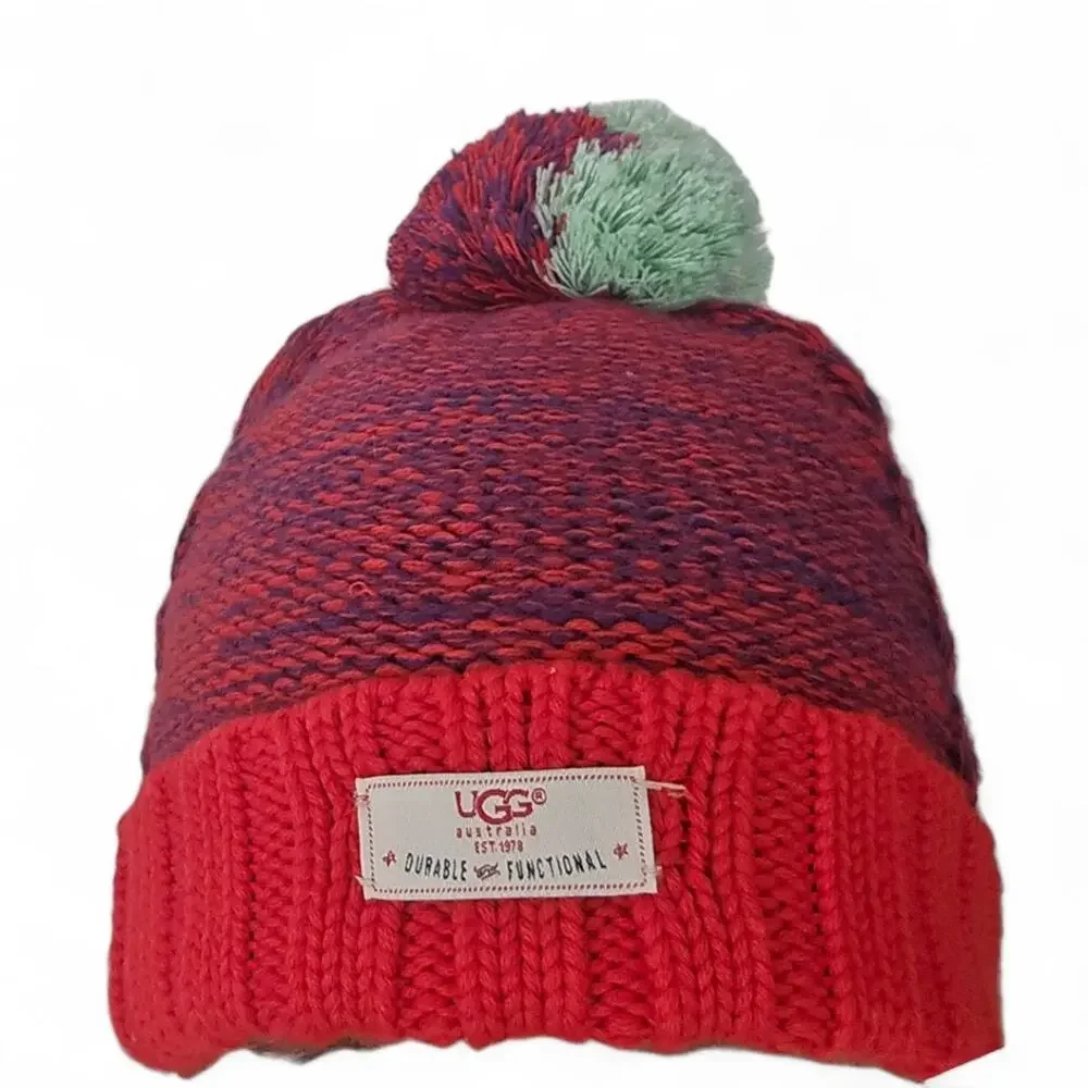UGG Australia Knit Beanie Hat Kids 4-6Y Pom Red Pink Purple Green